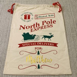 North Pole Express Santa Sack Christmas Gift Canvas Bag "MATTHEW" 26x19 inches